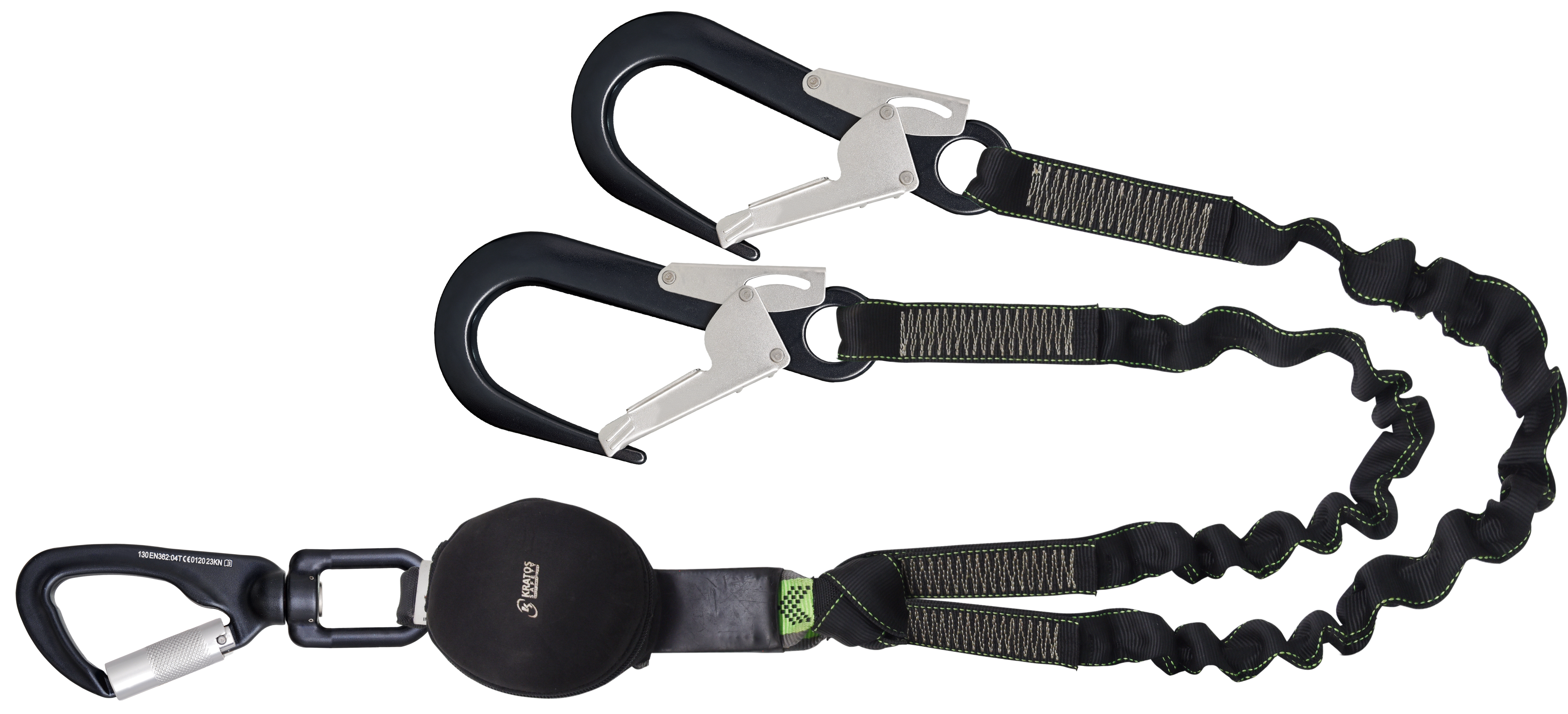 GRAVITY-S - Elastische Gurtbandverbindungsmittel mit Falldämpfer und 3 Aluminiumkarabiner, länge 1,50 m