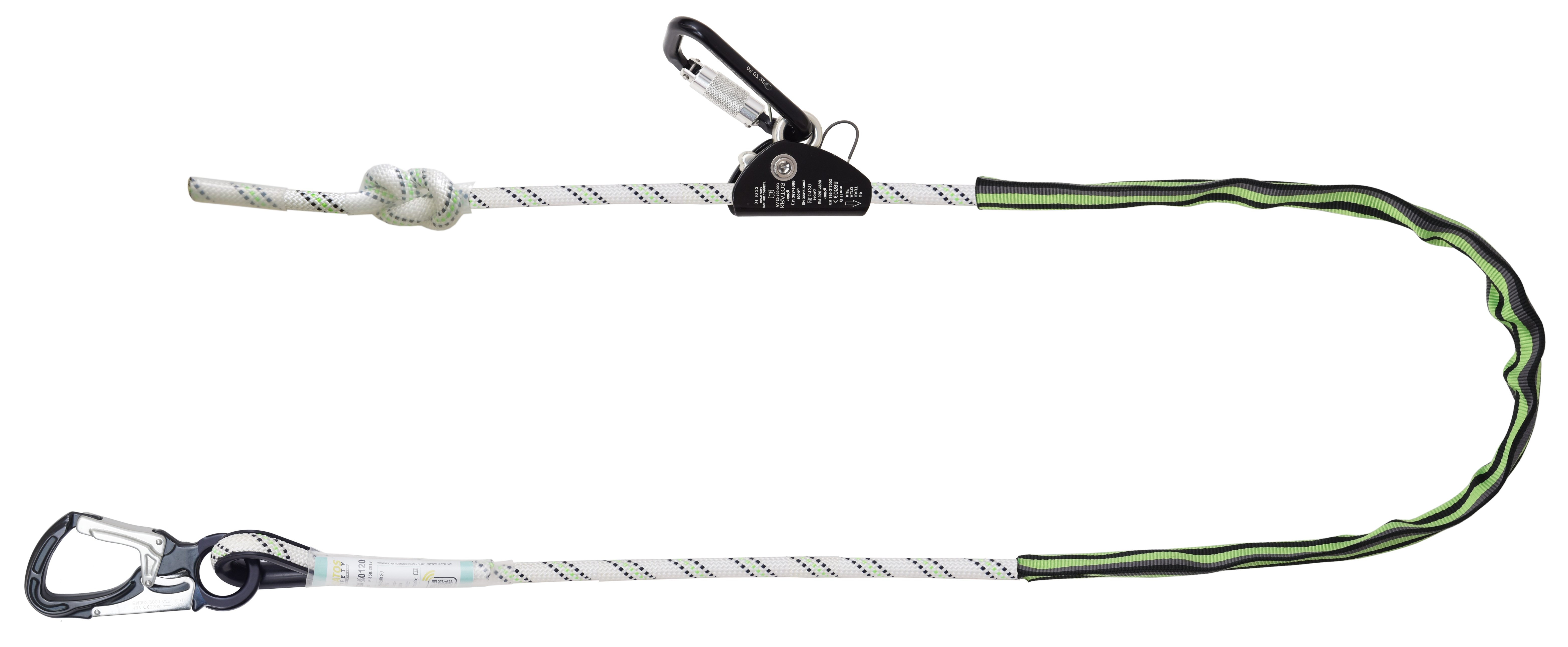 ASTRA Verbindungsmittel aus geflochtenem Seil max. 2 m zur Arbeitsplatzpositionierung mit Reibnocken-Seilkürzer und 2 selbstschließenden Aluminiumkarabinern