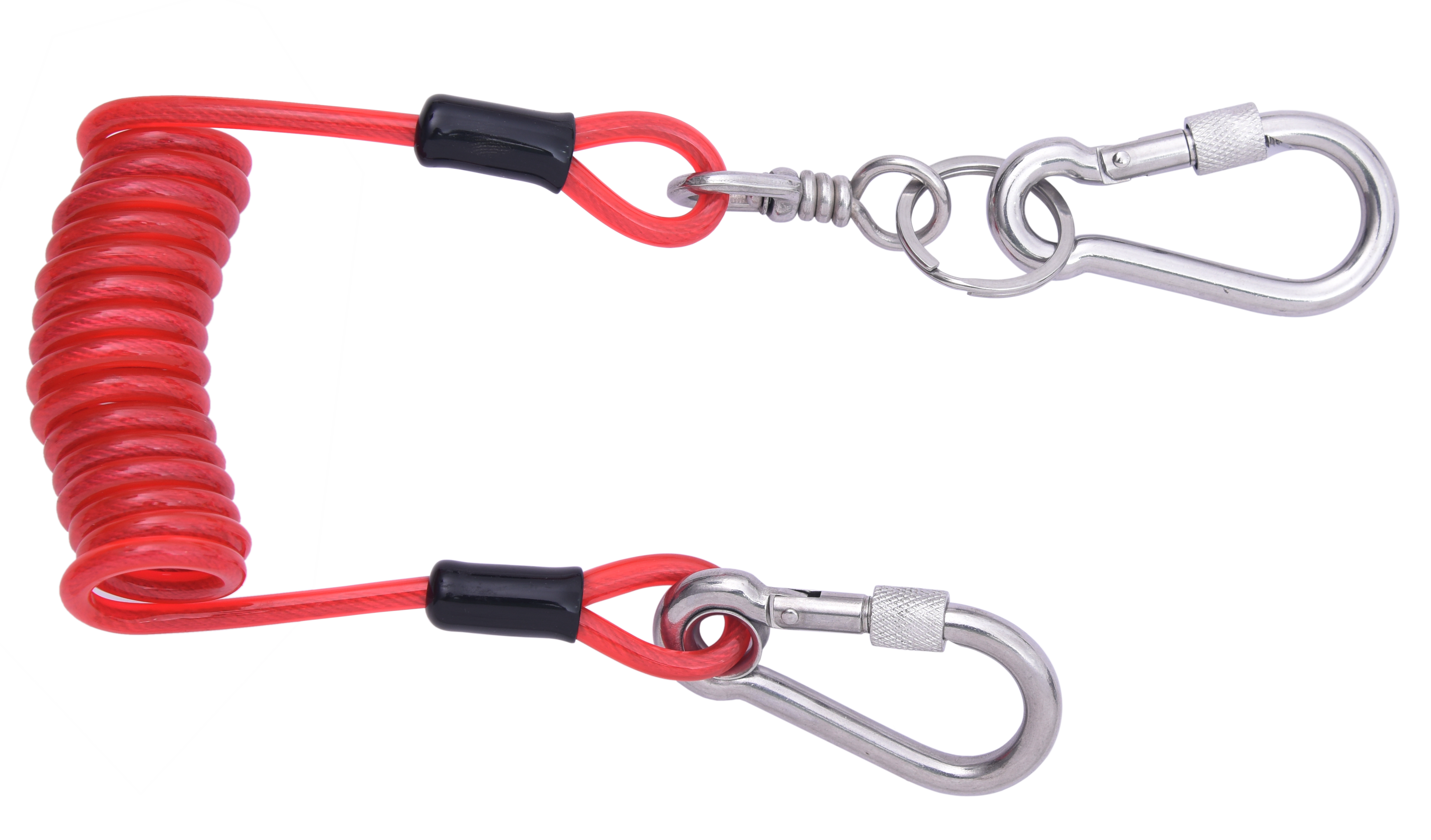 Werkzeug-Spiralband mit integrierten Karabinern zum Verbinden von Werkzeugen mit einer Werkzeughalteöset am Auffanggurt oder am Haltegurt des Benutzers