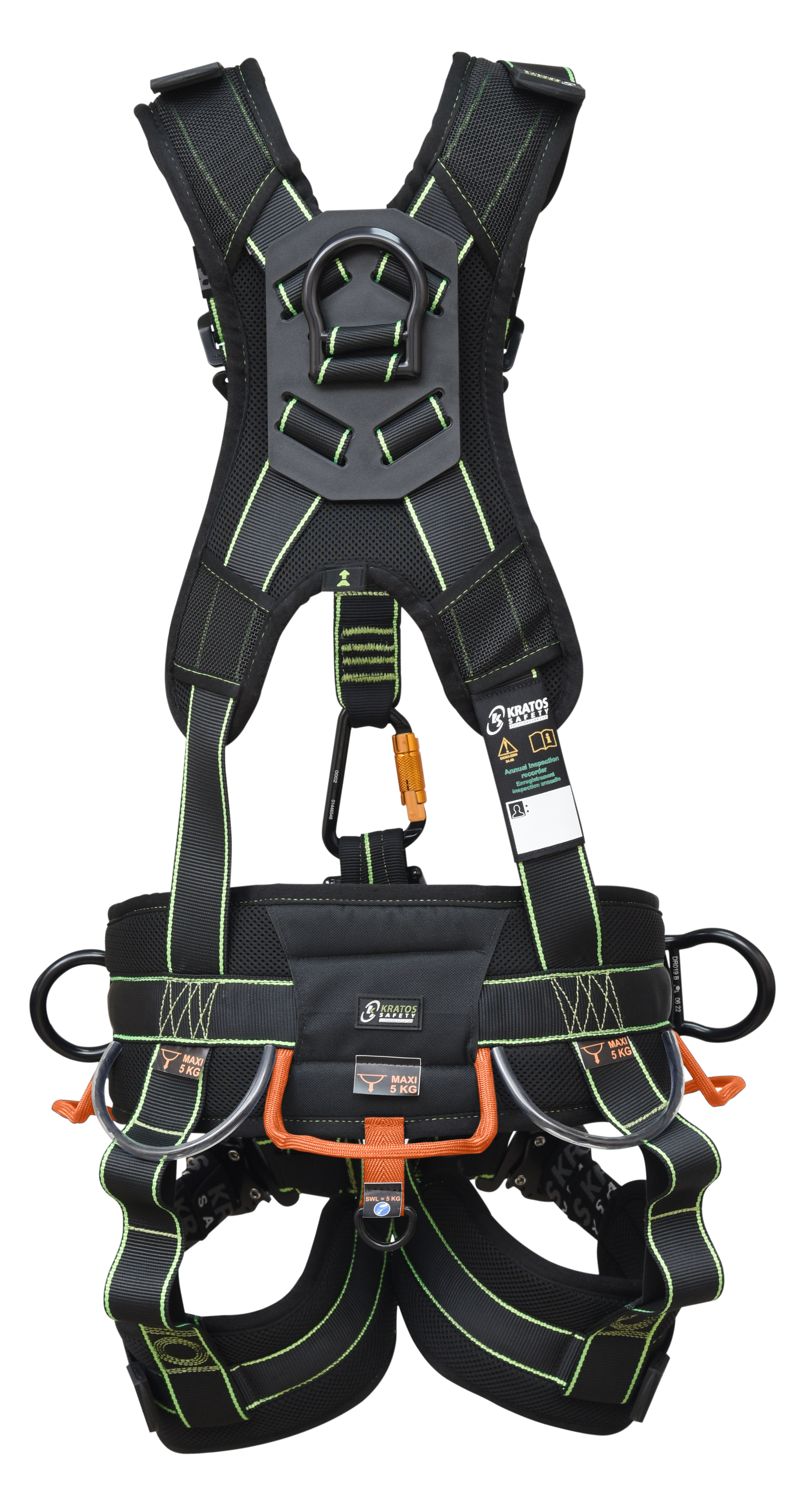 Auffanggurt FLY'IN 3 - 1 dorsaler & 1 sternaler D-Ring für Auffangsysteme, 1 ventraler D-Ring für Seilzugangstechnik und 2 seitliche Halteösen (D-Ringe) für Arbeitsplatzpositionierung 