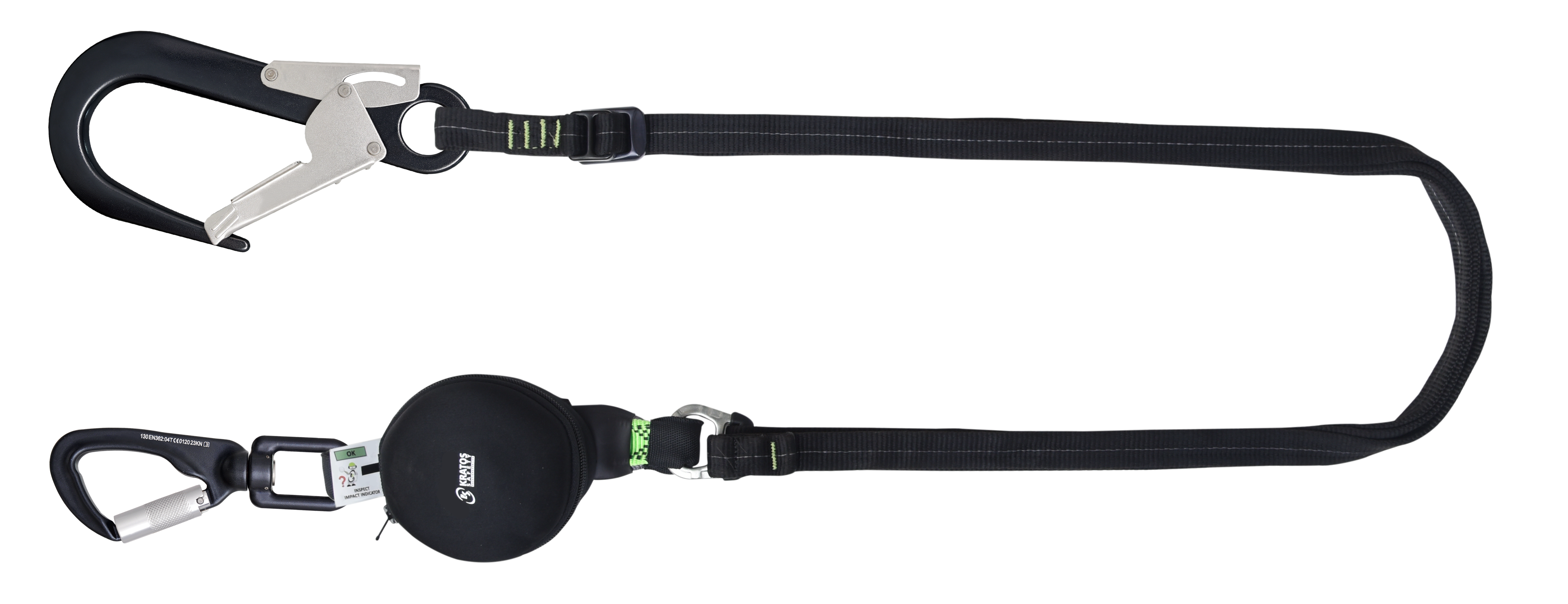 GRAVITY-S Verbindungsmittel aus verstellbarem Gutband mit Kompakter Falldämpfer, Länge max.2 m, mit Aluminium Karabiner, zugelassen für 140 kg und scharfe Kanten