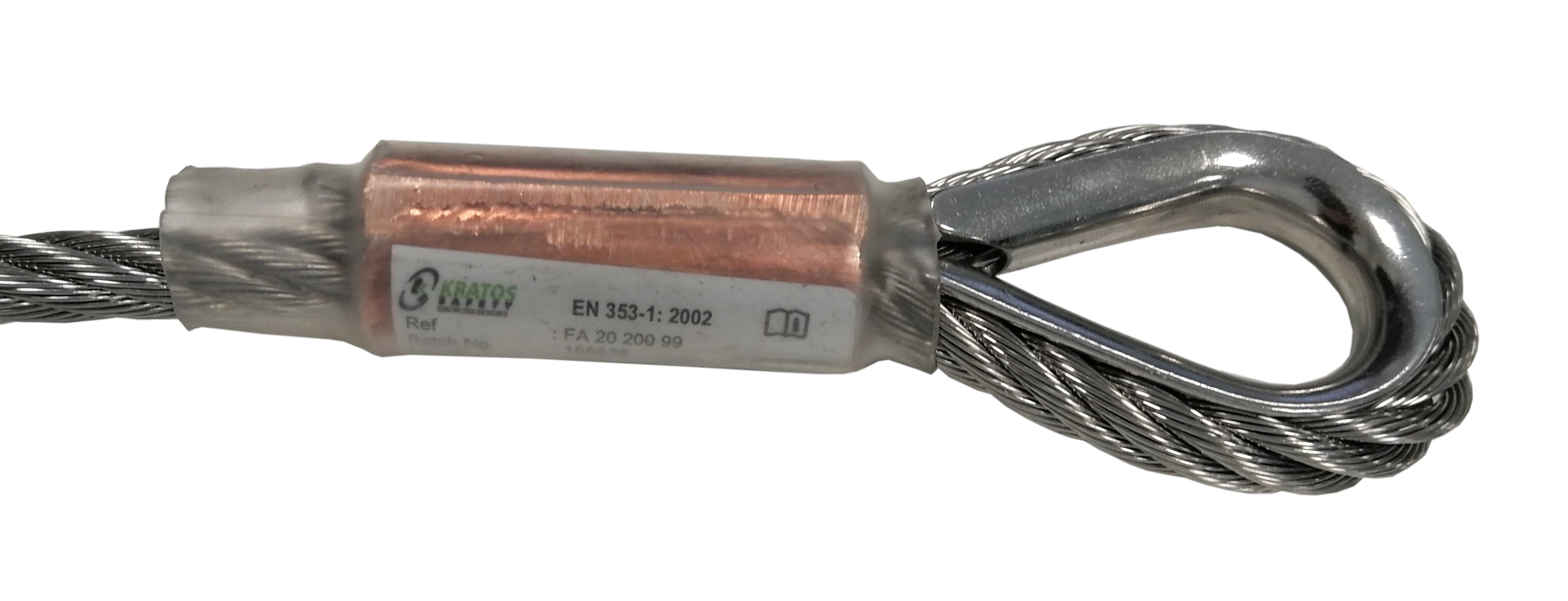 1. Meter Edelstahl-Drahtseil einschließlich eines Fertig-Endstücks für KS7000 und KS2001 Systeme, wird mit Kausche und U-Bolzen geliefert 