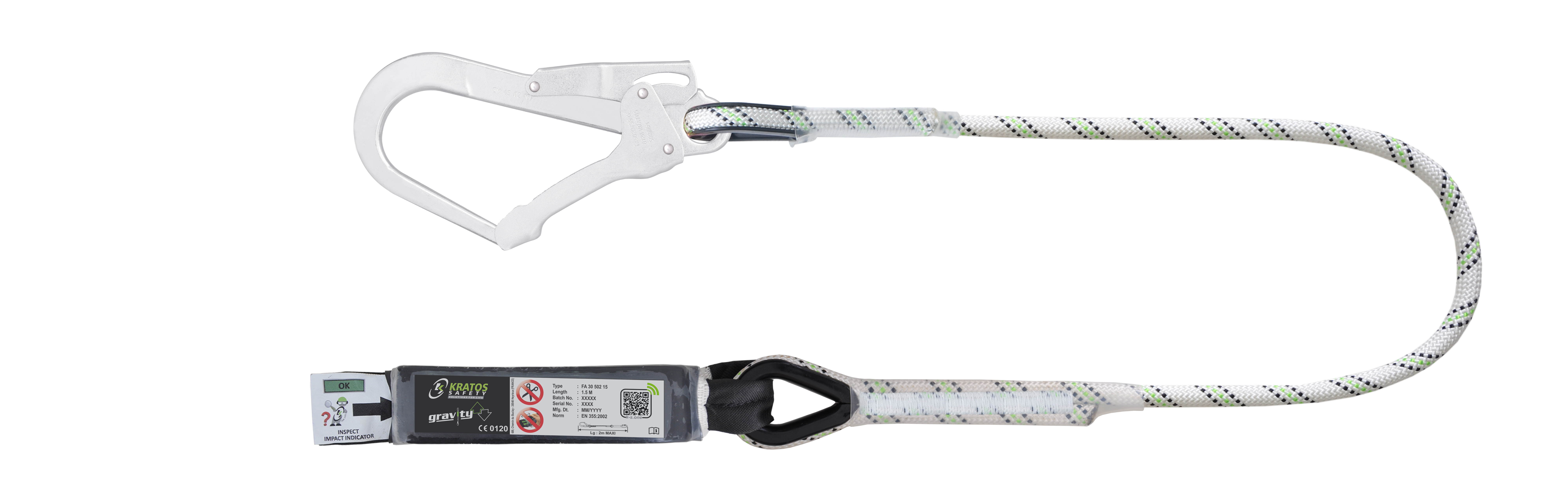 HOPE - Verbindungsmittel mit Falldämpfer aus Kernmantelseil 1,50 m mit Gerüsthaken FA5020755 an einem Ende
